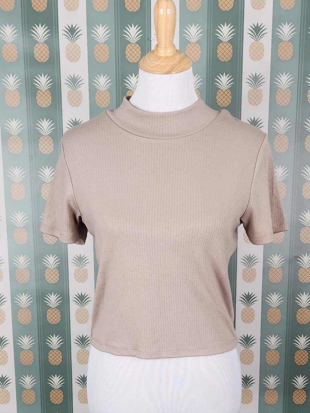 Heartloom Neutral Ribbed Mock Neck Crop Top